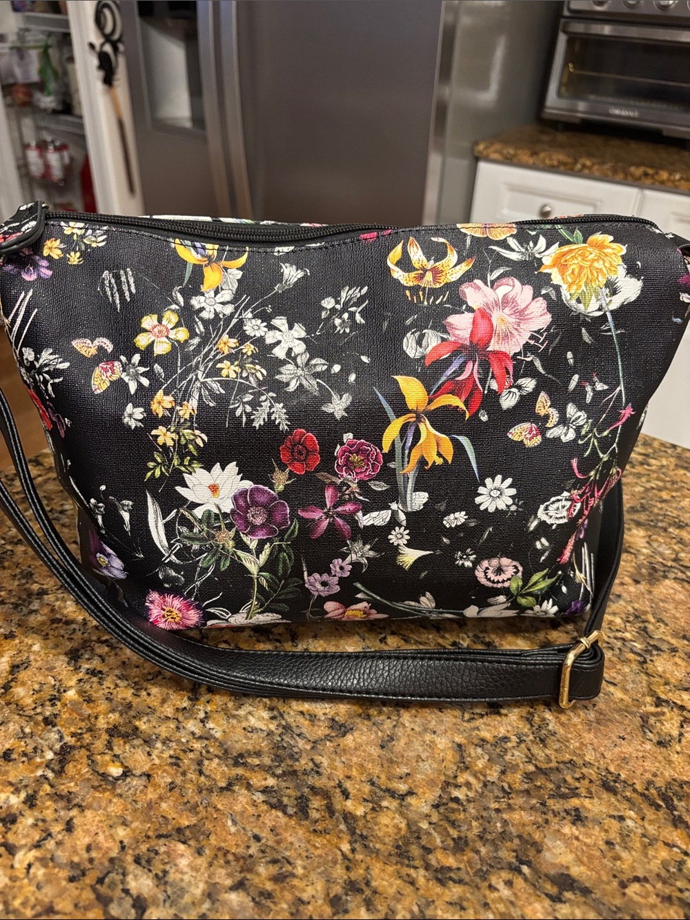 Black Floral Crossbody Bag - Elegant Garden Print